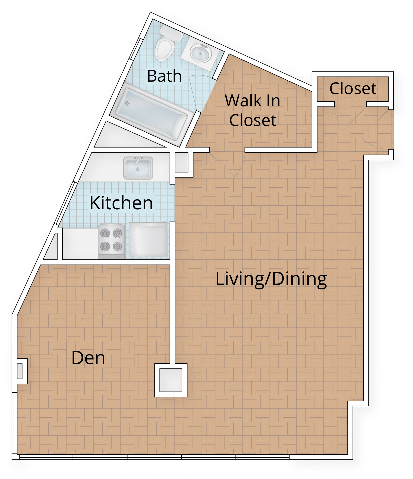 Floor plan for studio, 1 bath, 552 sqft